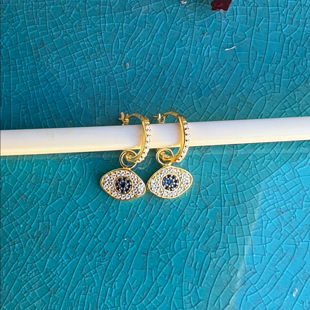 Petite fashion Gold and Blue Evil Eye Earrings